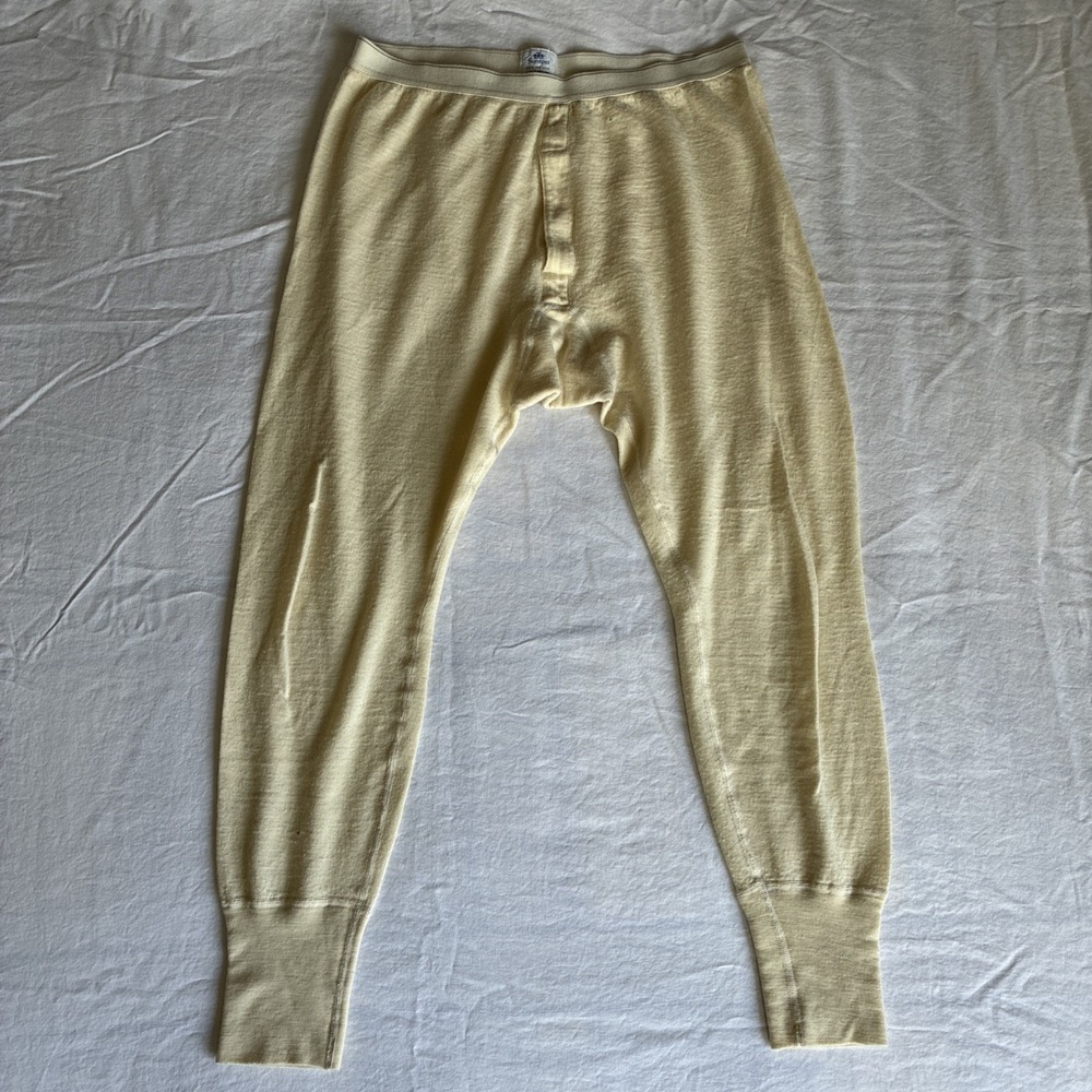 Vintage Sunspel Long Johns Pants M 100% Fine Wool Thermal Ivory Made In England